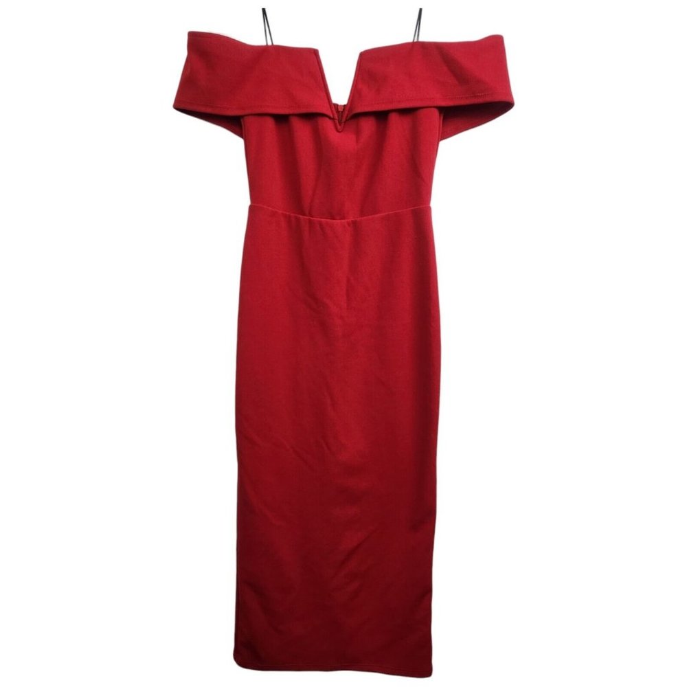 Olia Off The Shoulder Bodycon Knee Length Lined Red Dress W/ Slit Womens Size XS